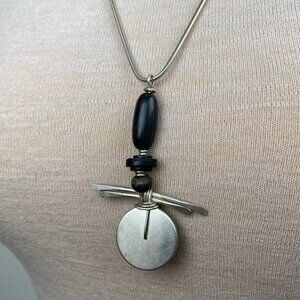 Handmade Brutalist Wire Wrapped Sterling Pendant Necklace 29"